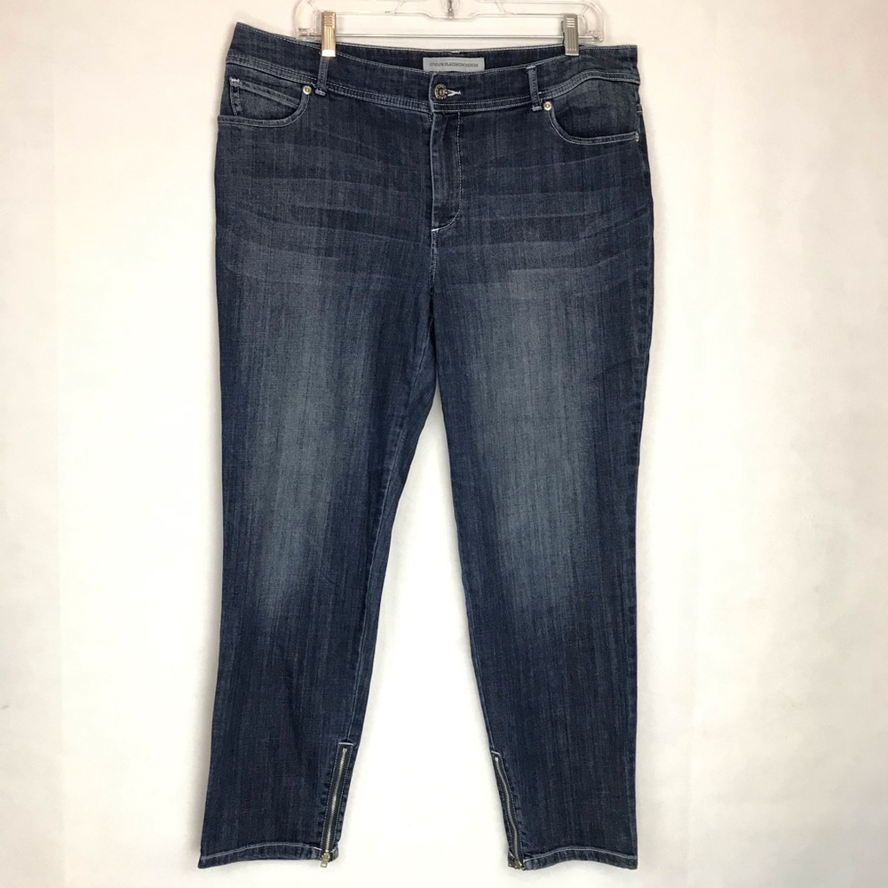 Chico’s Platinum Denim Girlfriend Crop Zippered Side Slit Jeans Pants Size 2.5